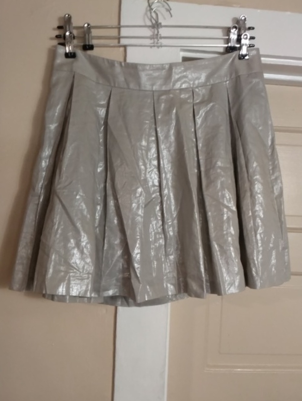 Banana Republic Metallic Pleated Skater Skirt - Light Gray